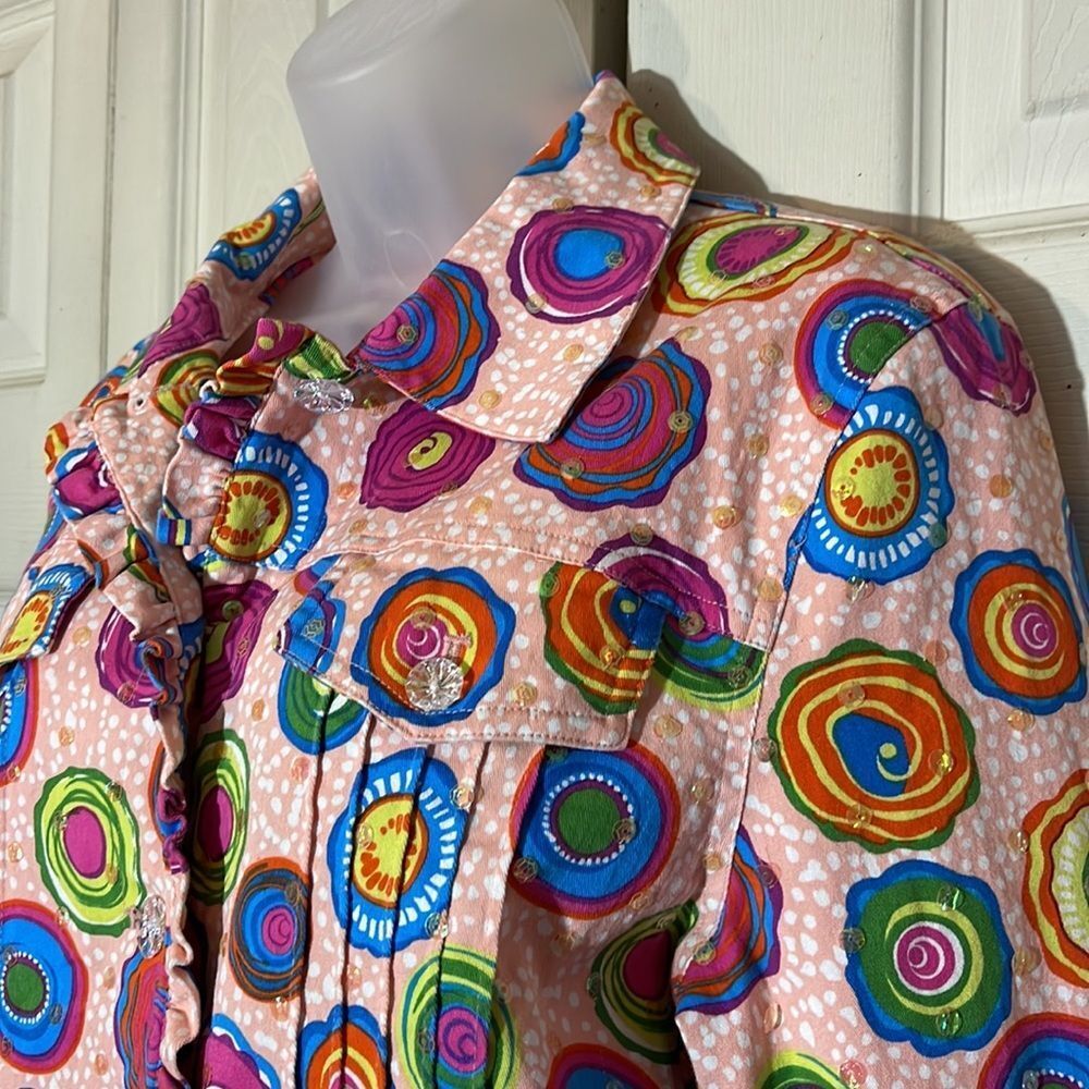 Redd Jeans Vibrant Sequin Pink Denim Jacket Large Circle Pattern 10 - Picture 10 of 16